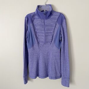Lululemon Size 6 Purple Striped Ruffle Run Your Heart Out Pullover Long Sleeve